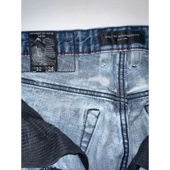 Cult of Individuality Mens Greaser Moto Blue Jeans  32X34 Japanese Selvedge - Picture 7 of 8